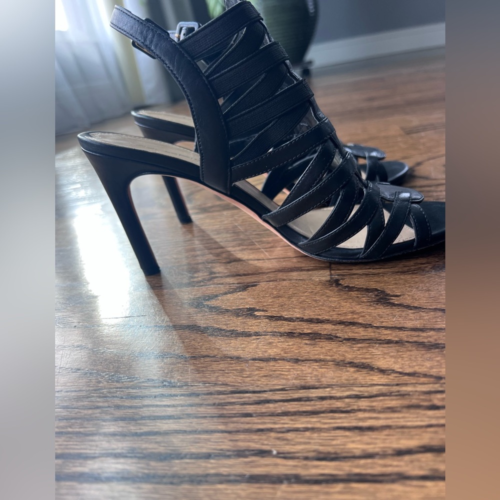 Via Spiga Black Leather Gladiator High Heel Sandals - Picture 3 of 9